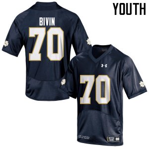 Notre Dame Fighting Irish Youth Hunter Bivin #70 Navy Blue Under Armour Authentic Stitched College NCAA Football Jersey QHC6799KT